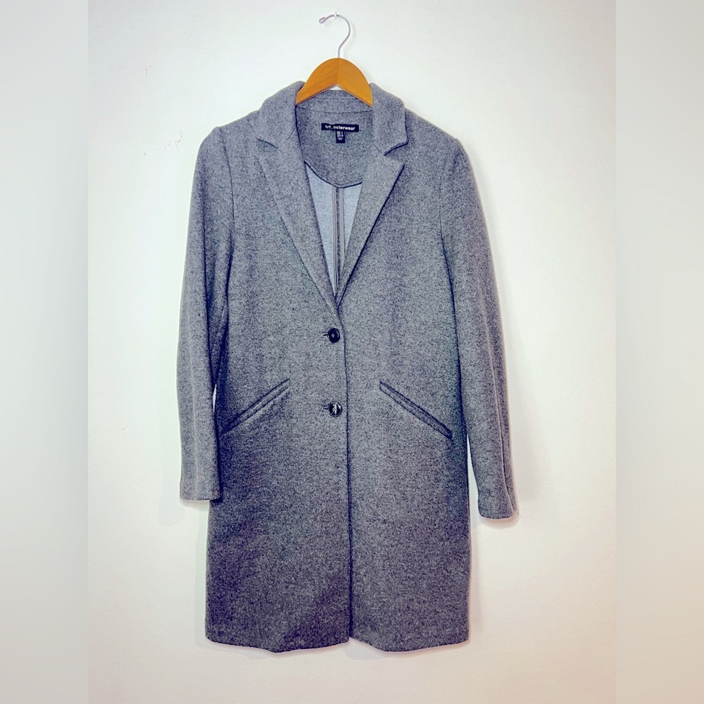 ZARA TRF Outerwear Grey Marl Masculine Button Coat Long Jacket